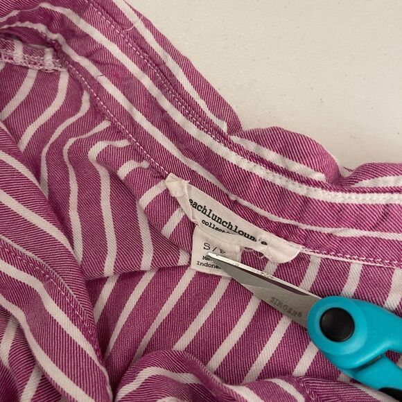 Beach Lunch Lounge Blouse Women's Small Purple Button Up Ruffle Collared Top - Picture 7 of 9